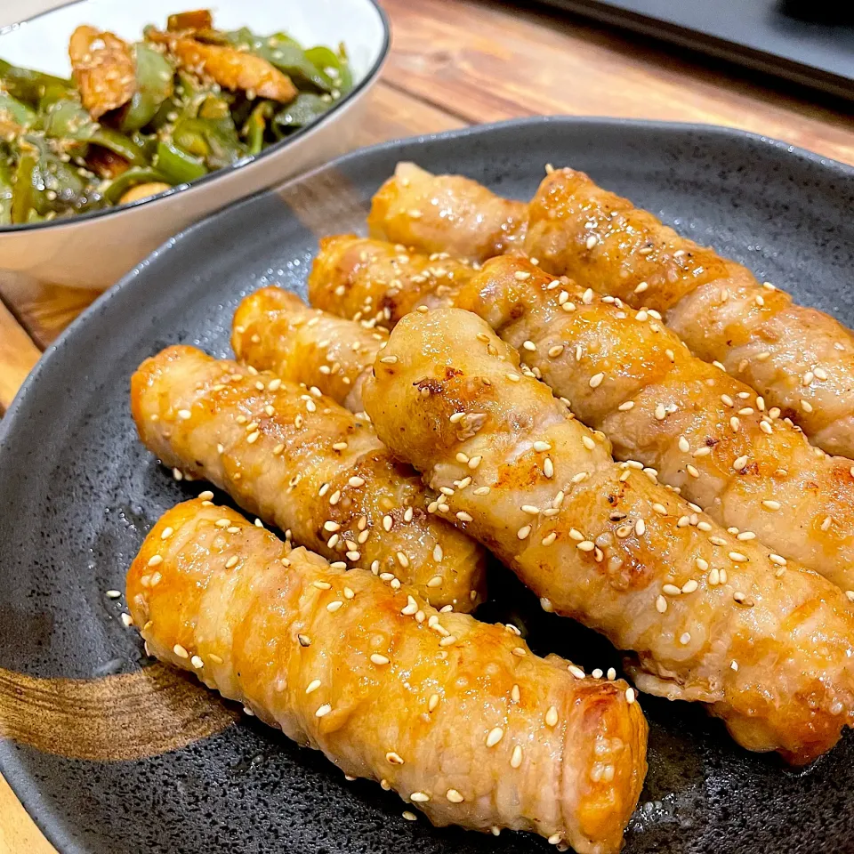 厚揚げ豚巻きとピーマンちくわ|もやぴさん