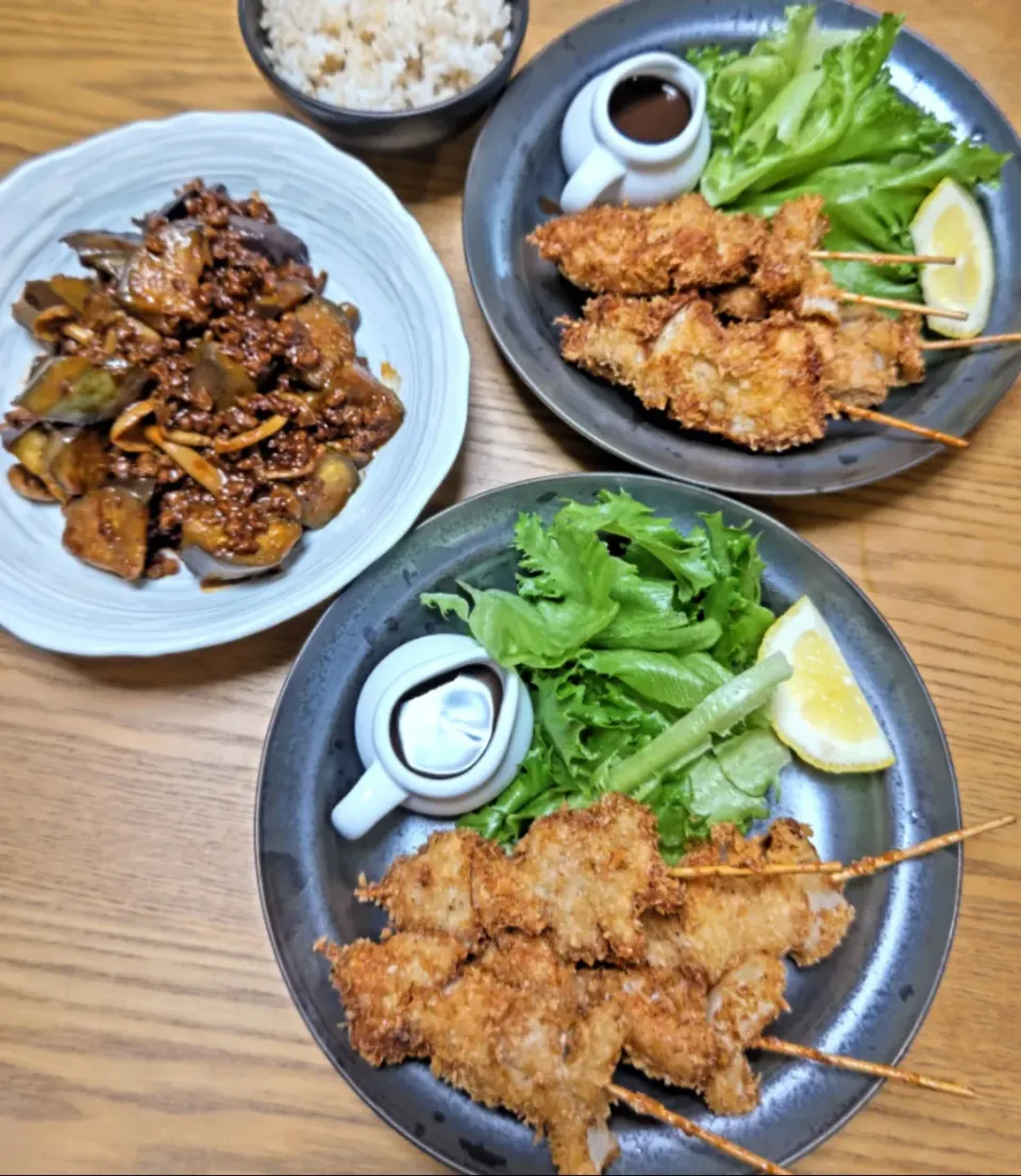 Snapdishの料理写真:『ダイズラボ　四川式麻婆茄子と串カツ』|seri-chanさん