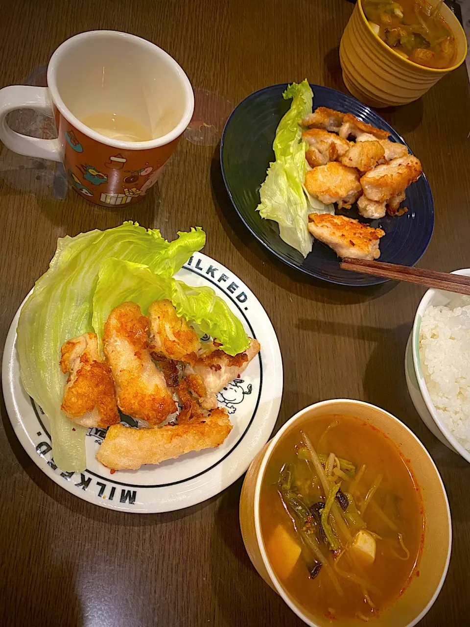 生姜醤油の鶏唐揚げ　豆腐のお味噌汁　お茶|ch＊K*∀o(^^*)♪さん