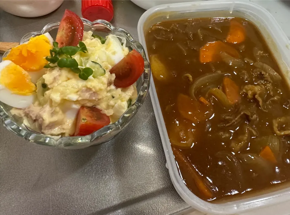 ポテトサラダとカレー|たまごさん