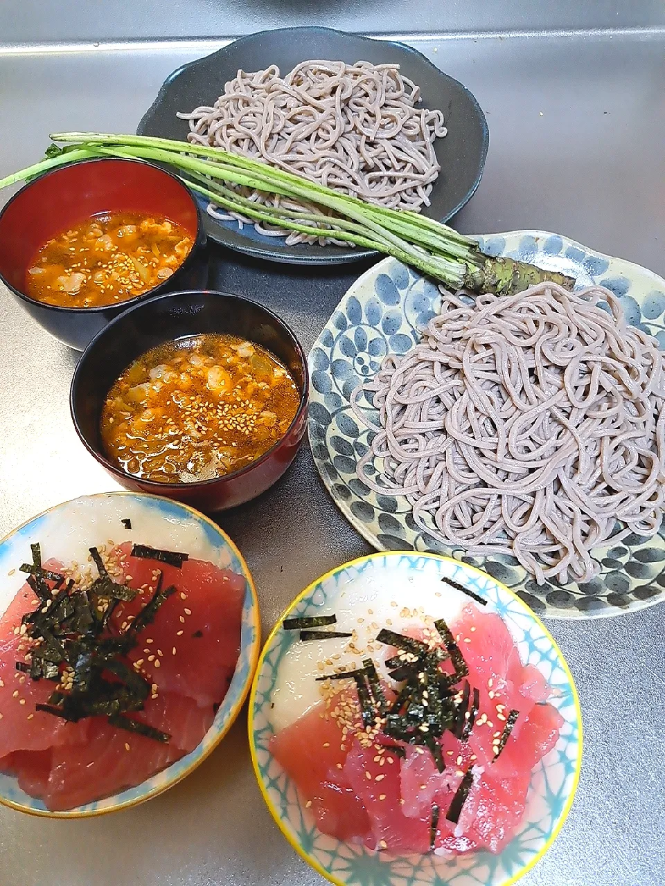 肉汁つけ蕎麦&ミニとろろ&マグロ丼|Riapple🍎さん