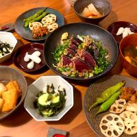 カツオのたたきと青唐豚味噌リベンジで夜ご飯