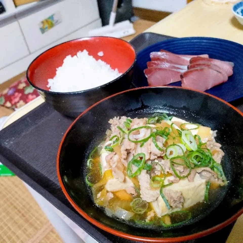 Snapdishの料理写真:肉豆腐&ハマチ刺定食。|ariyo4200さん