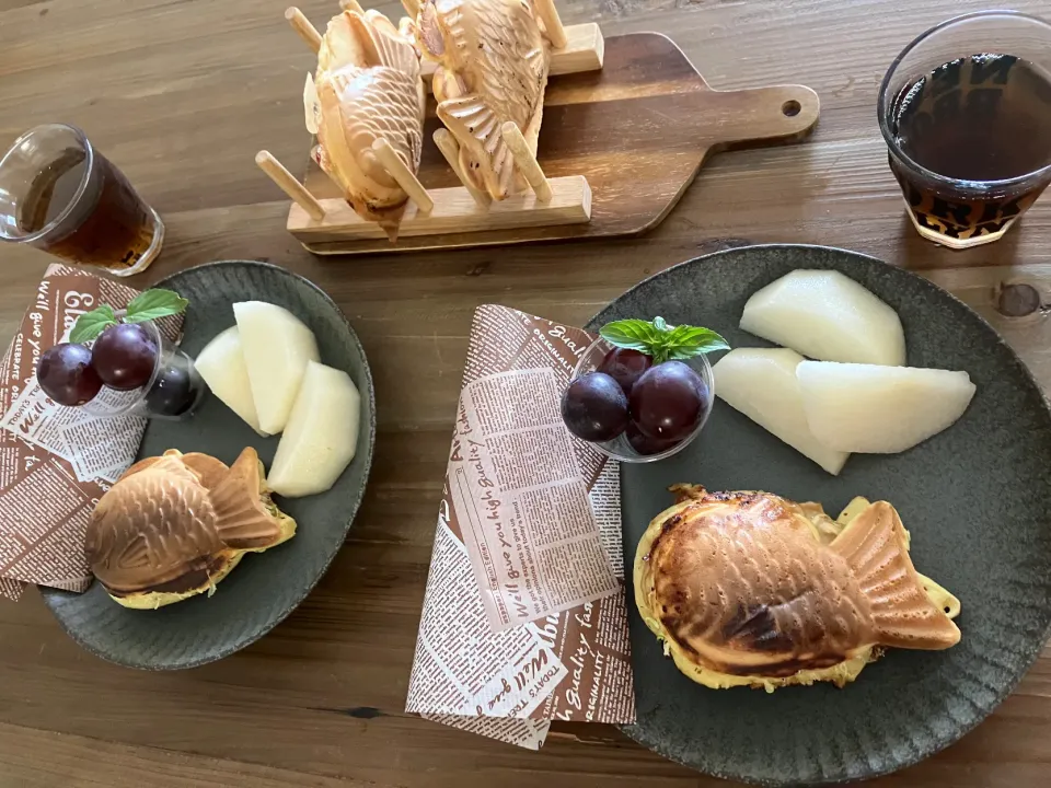 お好み焼き鯛焼き&あんこ鯛焼きの朝ごはん|あおあおさん