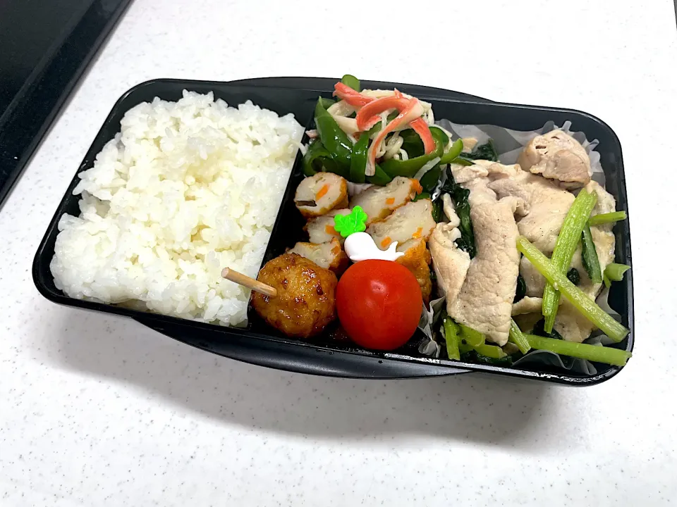 Snapdishの料理写真:9/21 彼氏弁当⁂豚肉と小松菜の塩炒め弁当|ゆさん