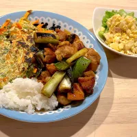 Snapdishの料理写真:水菜のチヂミ、ねぎま串なし、ポテトサラダ|やまあやさん