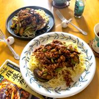 大豆のお肉で作る本格四川麻婆茄子パスタ🍝