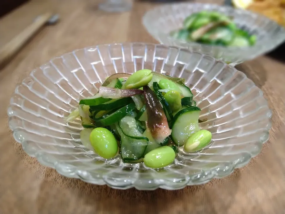 きゅうりとみょうが 枝豆の酢の物|古尾谷りかこさん