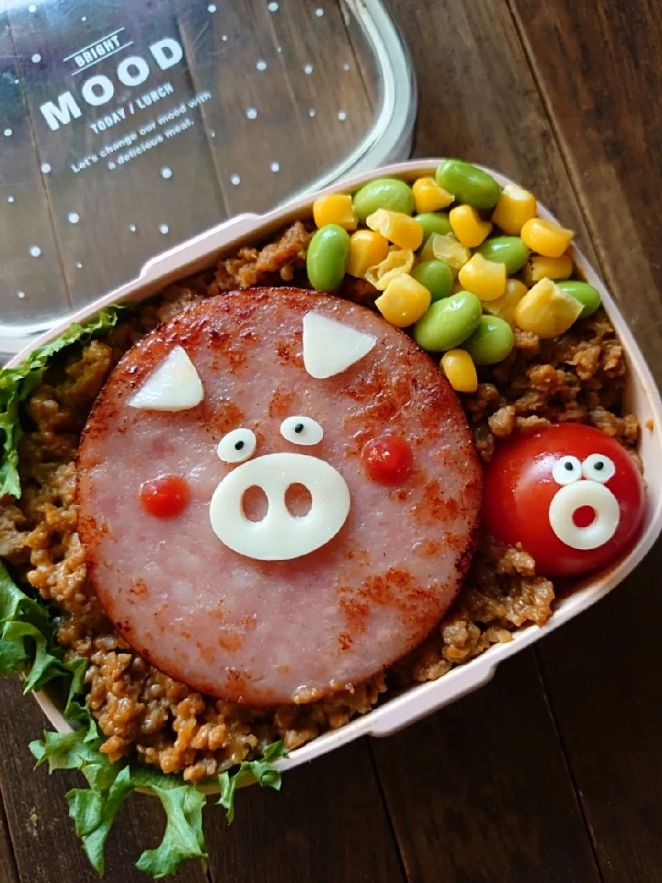 漢の…次女用🍱ハムステーキ乗せボロネーゼライス弁当|ᵏᵒᵘさん