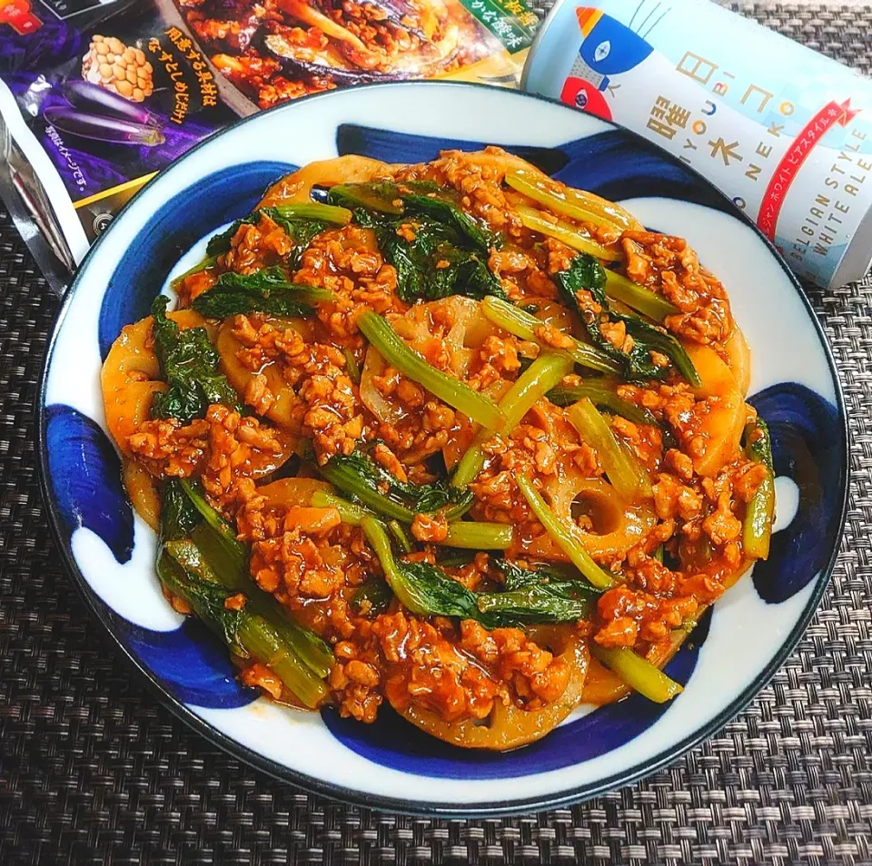 【おうち居酒屋ごはん】麻婆茄子の素で簡単!シャキシャキ麻婆れんこん|からあげビールさん