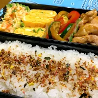 スピード弁当(鶏肉の胡麻味噌焼き・夏野菜炒め・だし巻き卵・ポテトサラダ)|はなはなさん