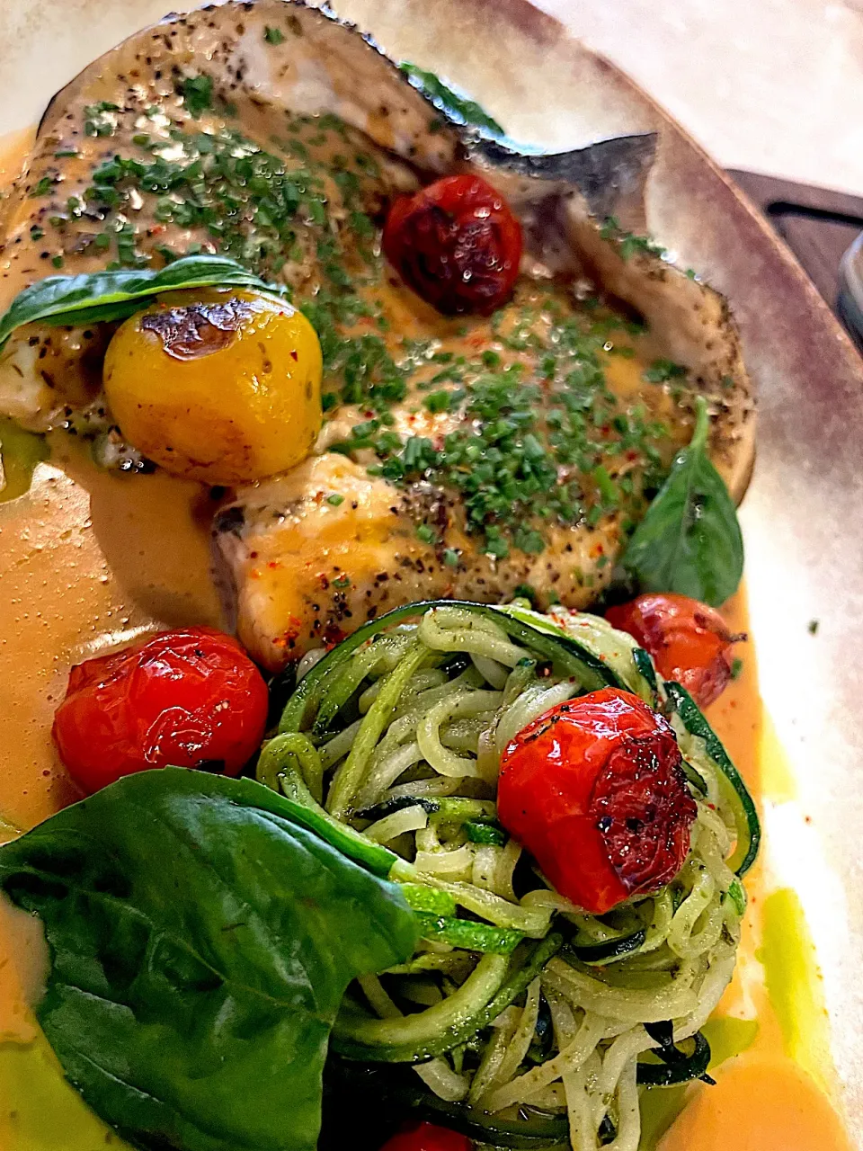 Snapdishの料理写真:seabream  with zucchini noodles|hweeyhさん