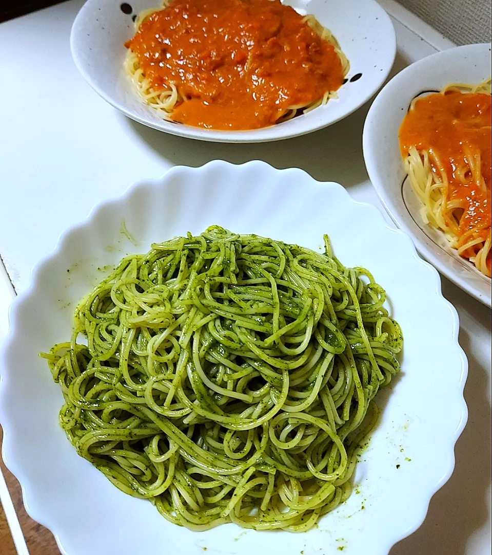 パスタ　大葉のジェノベーゼとカニトマトクリーム|あかね空さん