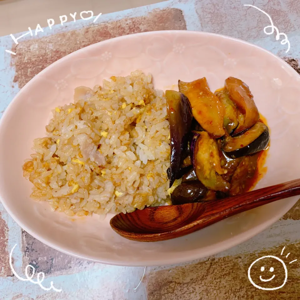 snap dishさんにいただいた「大豆のお肉」中華シリーズ✨を使って、麻婆茄子チャーハン🍆❗️|nacchan♪さん