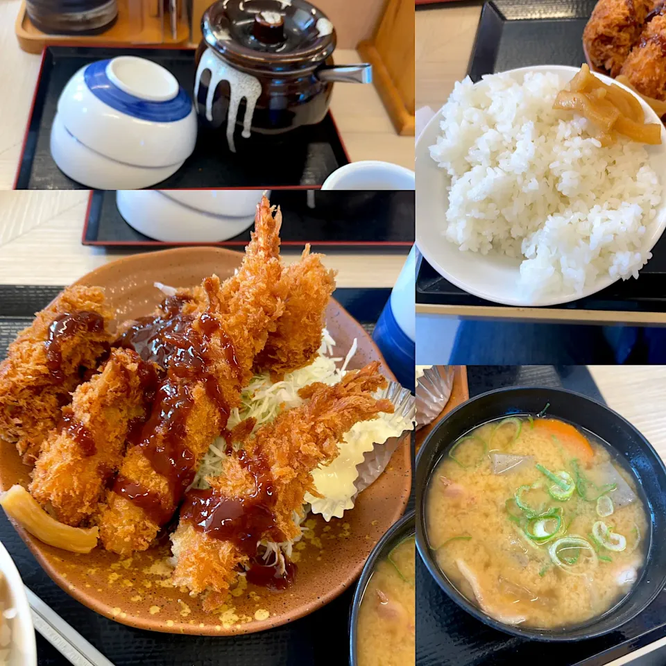 秋の海鮮フライ定食　イカ　海老　牡蠣|るみおんさん