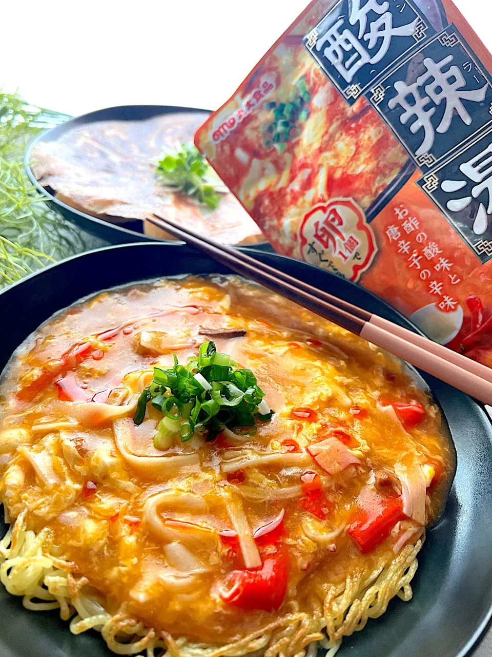 丸大食品さんの酸辣湯であんかけかた焼きそば❤️🧡💛|🌺🌺Foodie🌺🌺さん