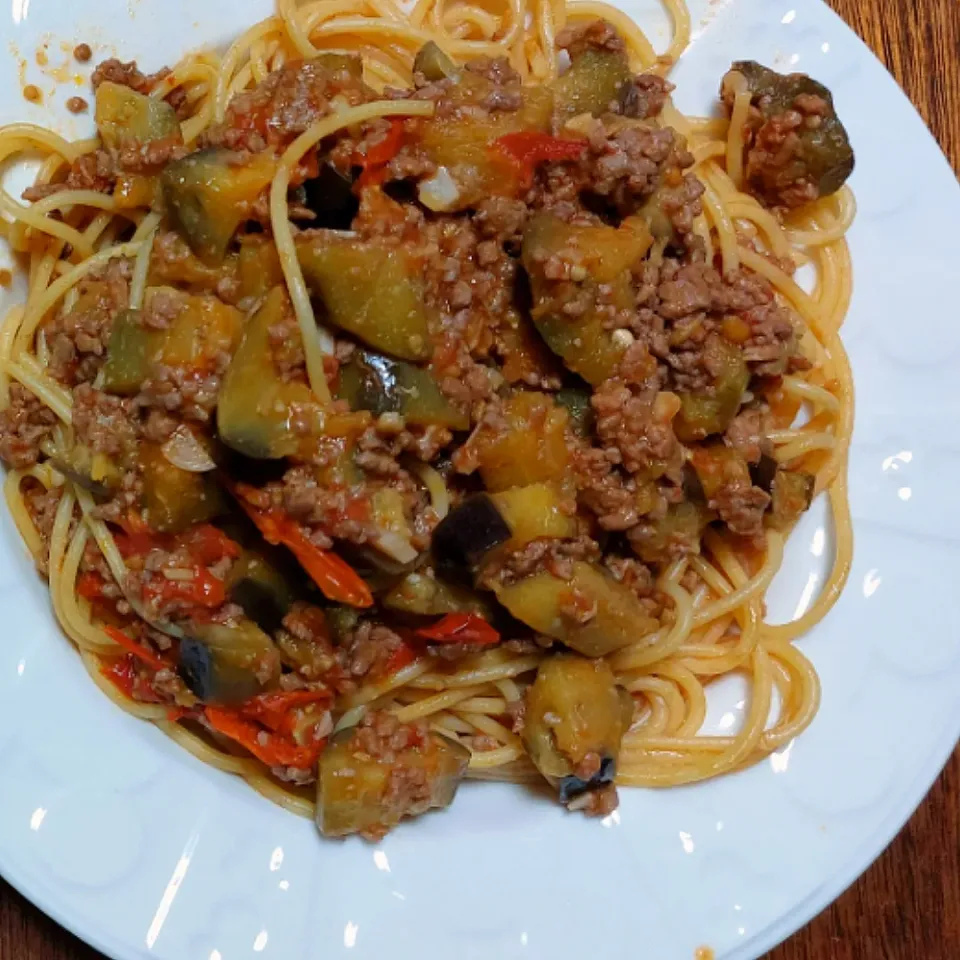 茄子とトマトのミートスパゲティ🍅🍆|☆ちび☆さん