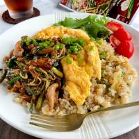 大豆のお肉でつくる☆ニラもやし炒め〜餡掛けチャーハン風〜