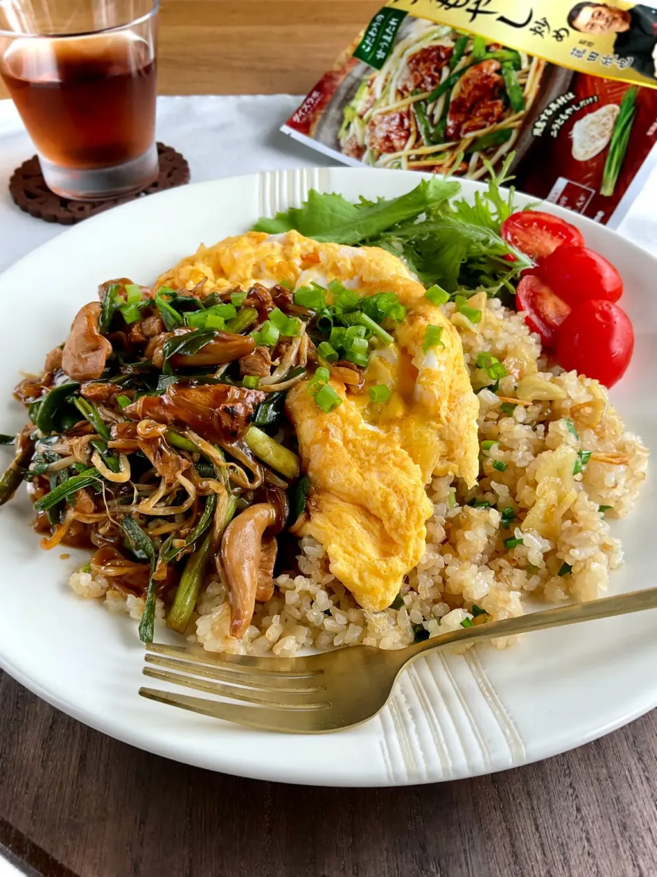 大豆のお肉でつくる☆ニラもやし炒め〜餡掛けチャーハン風〜|スイーツポテトさん