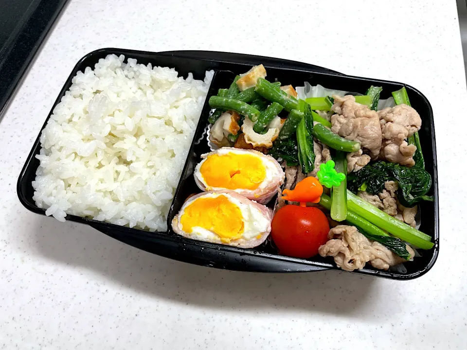 10/4 彼氏弁当⁂ぶた肉と小松菜の塩炒め弁当|ゆさん