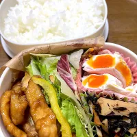 Snapdishの料理写真:甘辛豚ロース揚げ焼きお弁当|たるぎさん