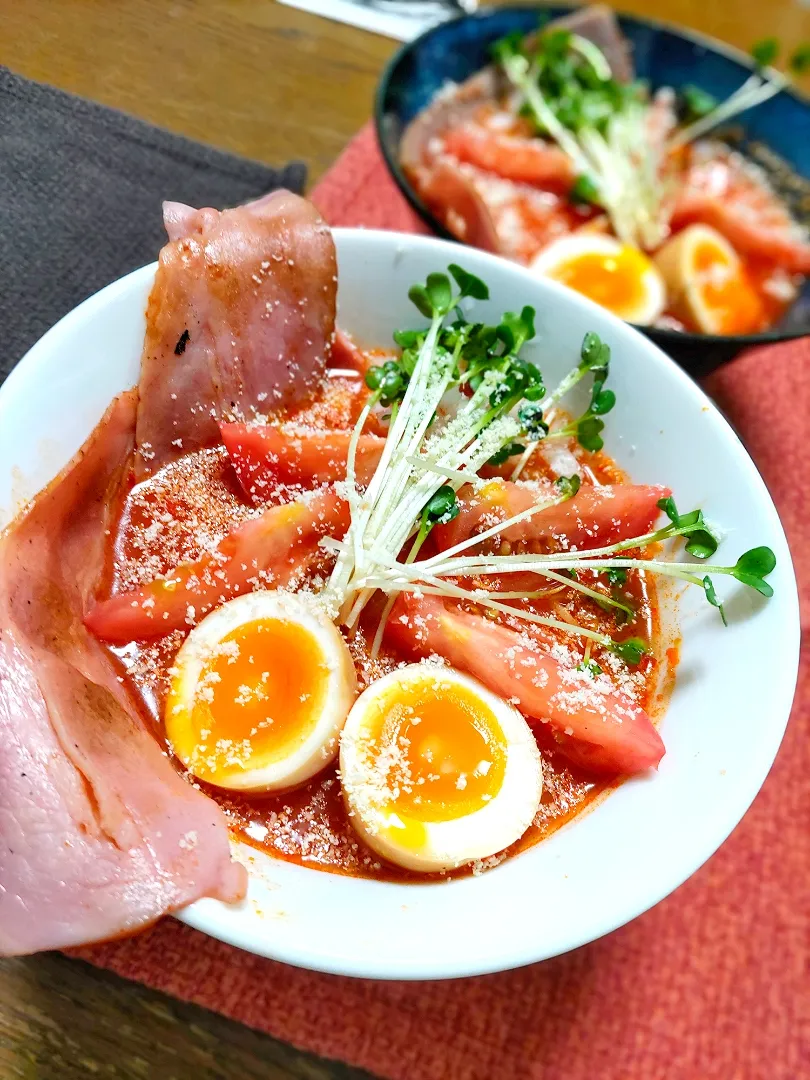 Snapdishの料理写真:自作ラーメン「冷製トマト🍅ら〜麺」|じゃじゃまるさん