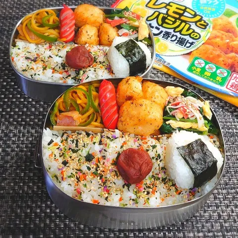 「レモンとバジルのチキン香り揚げ」を使ってみたSnapdishの料理・レシピ写真:母とムスコのラブラブおソロ♪レモンとバジルのチキン香り揚げでオトナ弁当