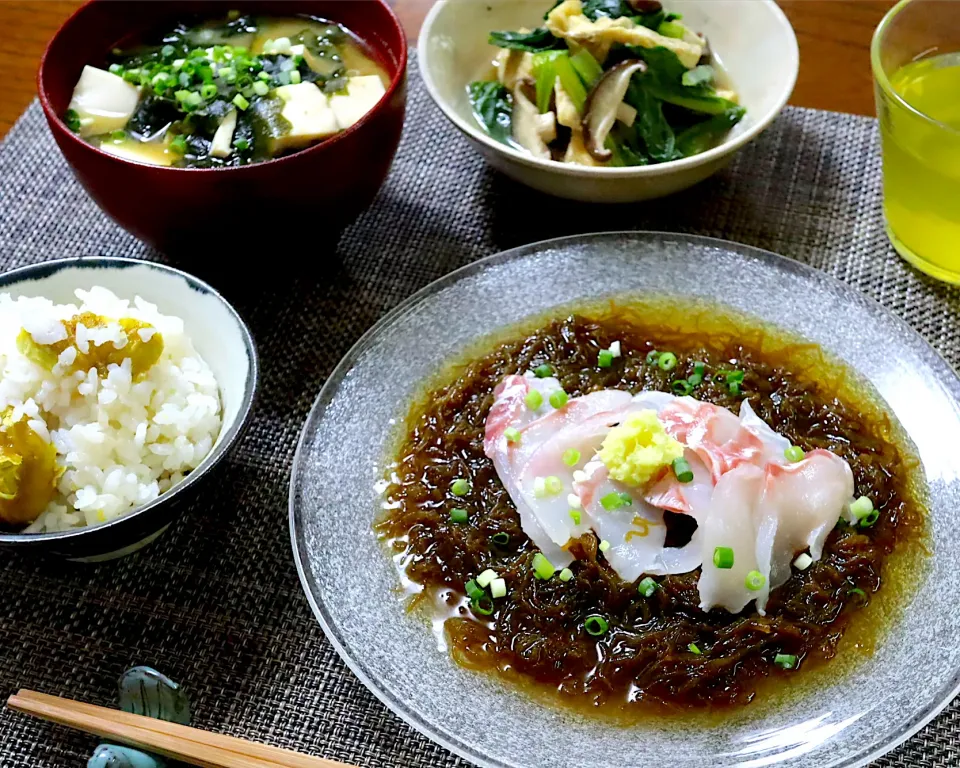 イチロッタさんの料理 鯛もずく。これは美味いよ！(//∇//)|かおるさん