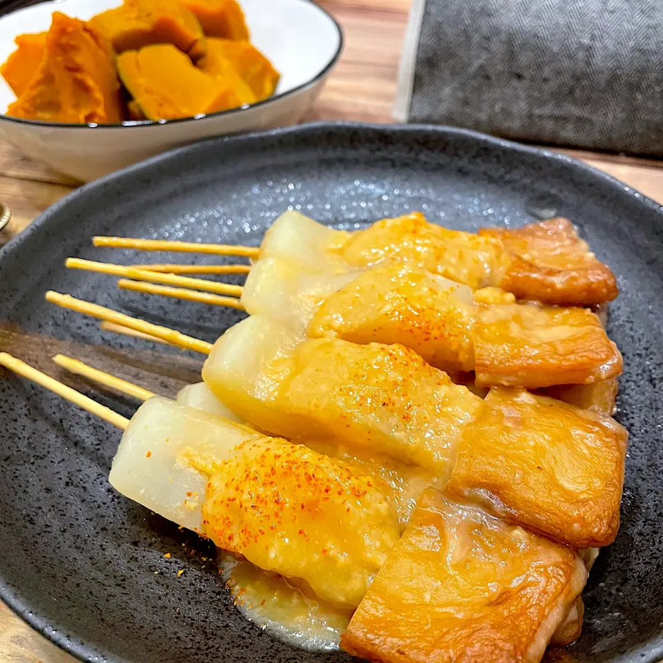 味噌おでんとかぼちゃ甘煮|もやぴさん