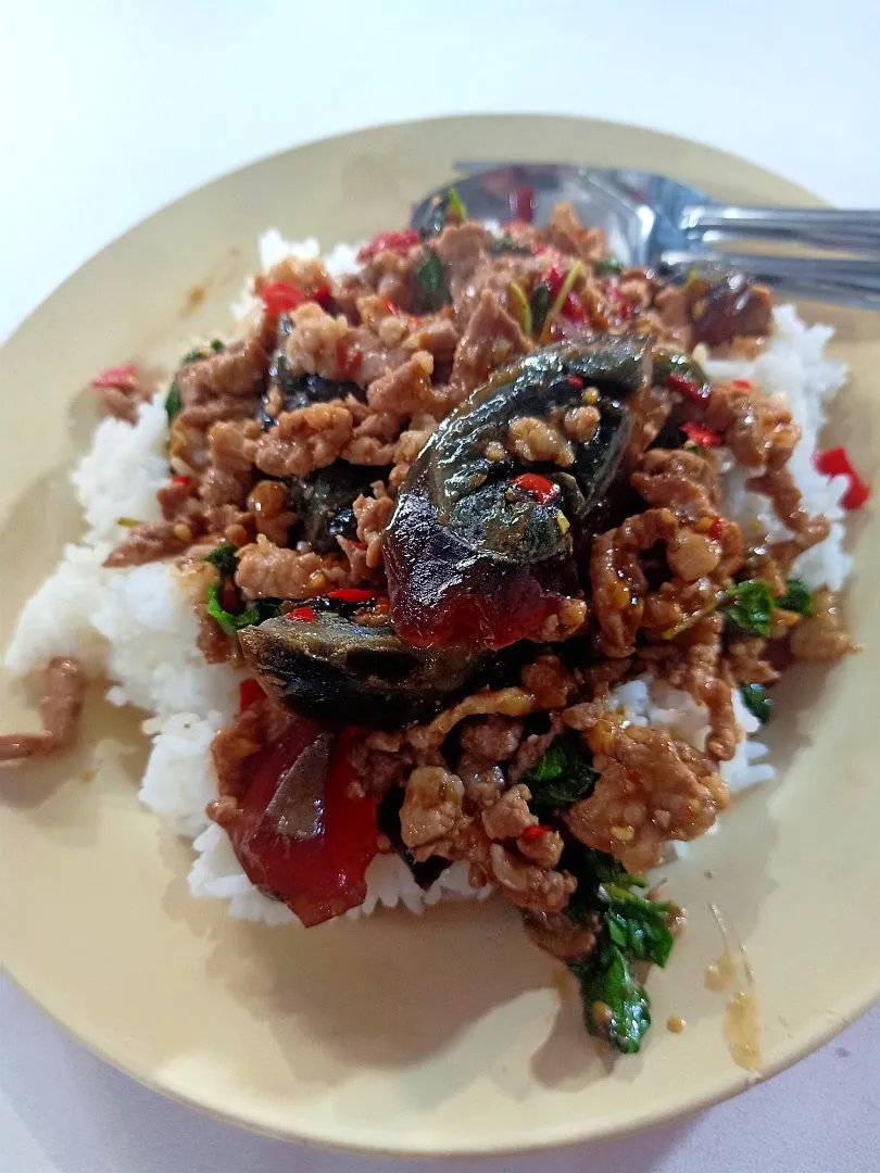 Snapdishの料理写真:Gaprao Moo Sap w/ Century Egg (กะเพราไข่เยี่ยวม้าหมูสับ)|An'leeさん