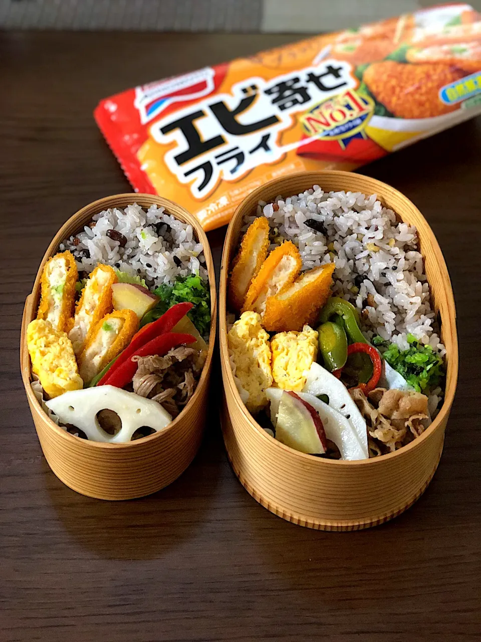 本日の大人弁当♪海老寄せフライと根菜の十六穀米ヘルシー弁当|笙　みかんさん