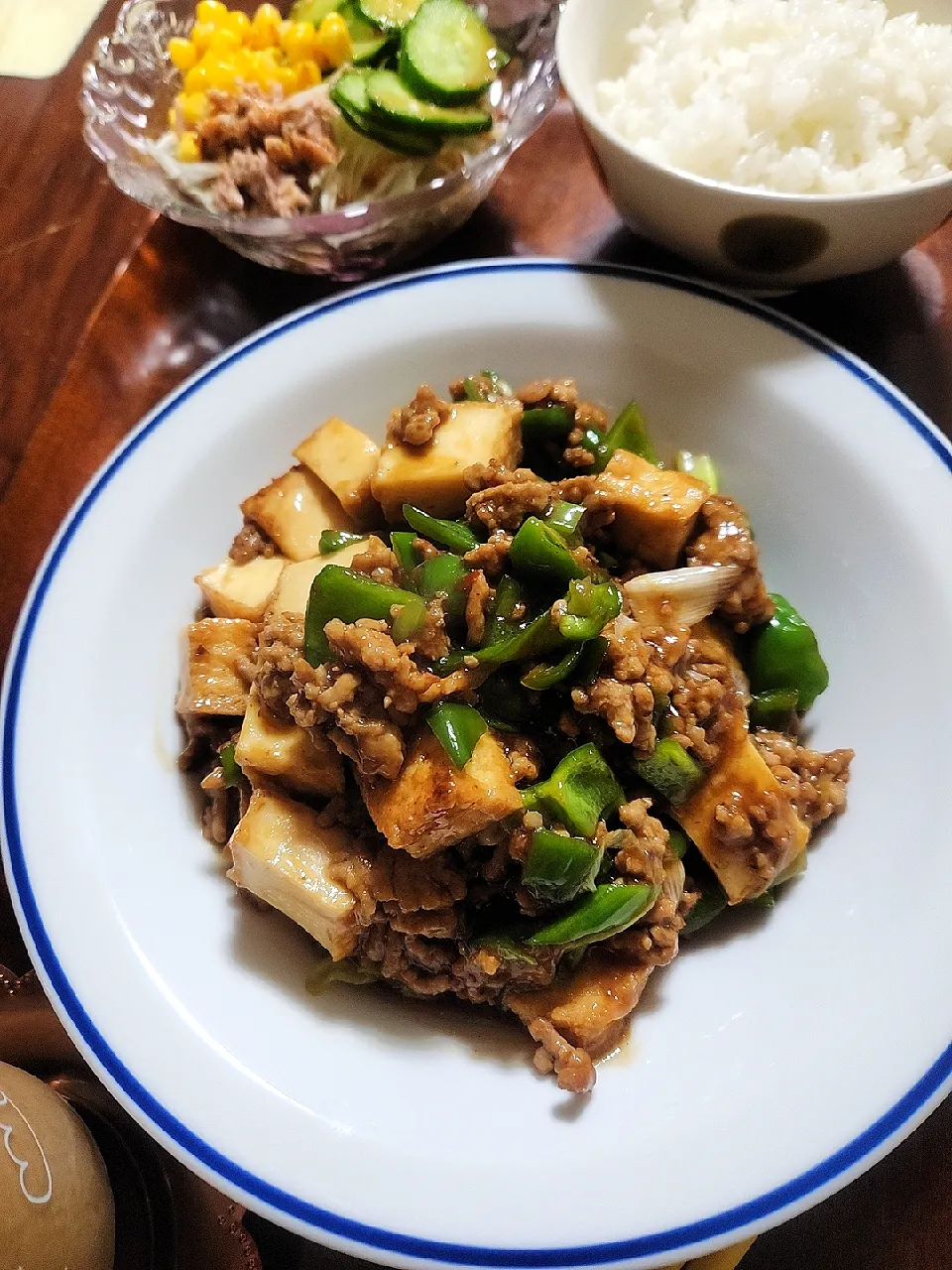 Snapdishの料理写真:絹あげと豚挽き肉とピーマンの麻婆炒め|aiさん