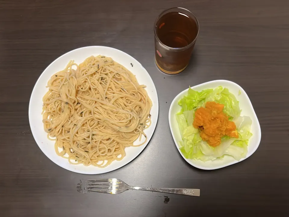 たらこパスタとかぼちゃサラダ|ふぁんふぁーれさん