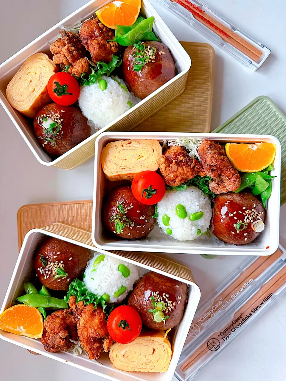 ２種のおにぎり弁当🍙肉巻きおにぎり・塩枝豆おにぎり|satomiさん