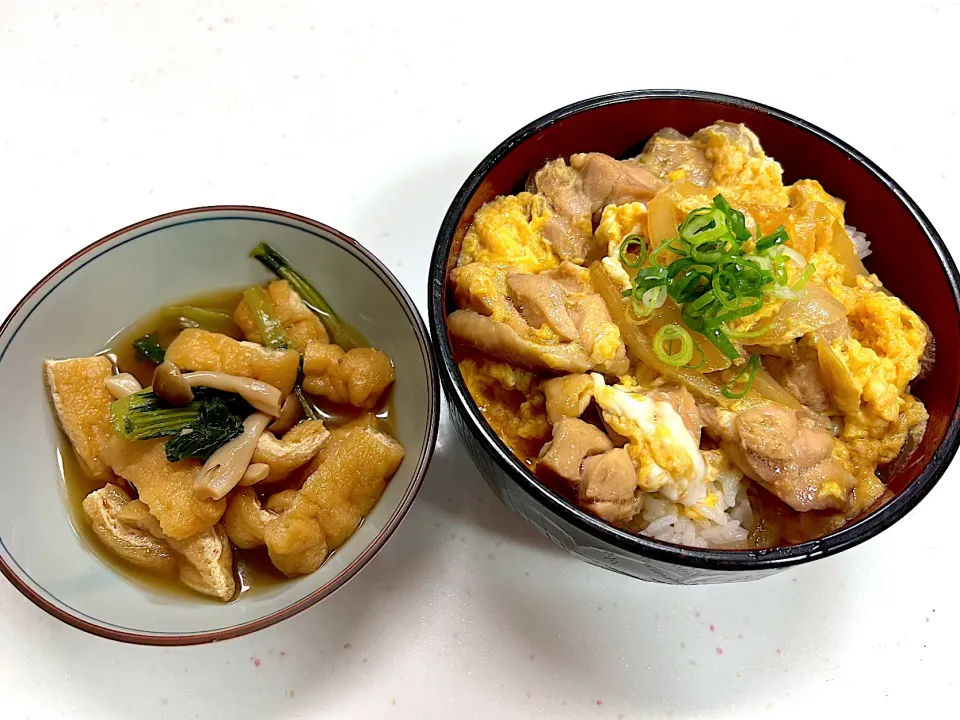 晩ごはん親子丼🐔🐣🍚あげと小松菜とシメジのお浸し|Sachi38さん