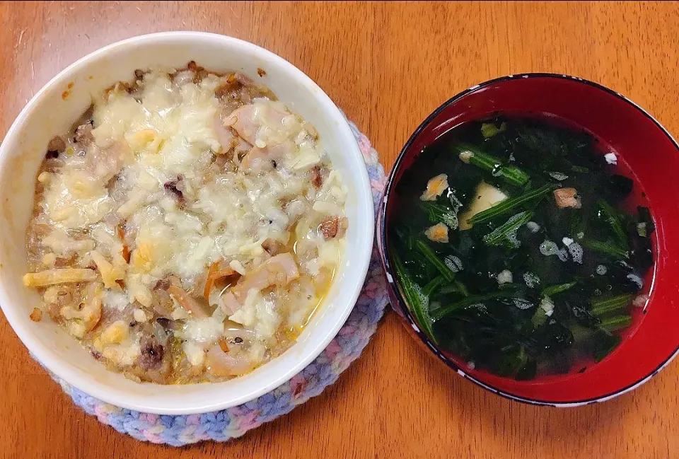 2023 1004　ツナ卵チーズご飯　ほうれん草のお味噌汁|いもこ。さん