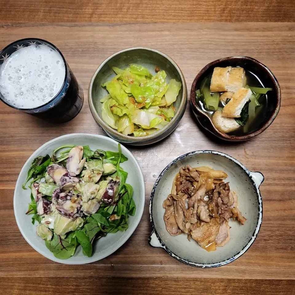 Snapdishの料理写真:20231010
豚の新生姜焼き
タコとアボガドの醤油麹サラダ
揚げと小松菜の炊いたん
鯖ラーキャベツ|noccoさん