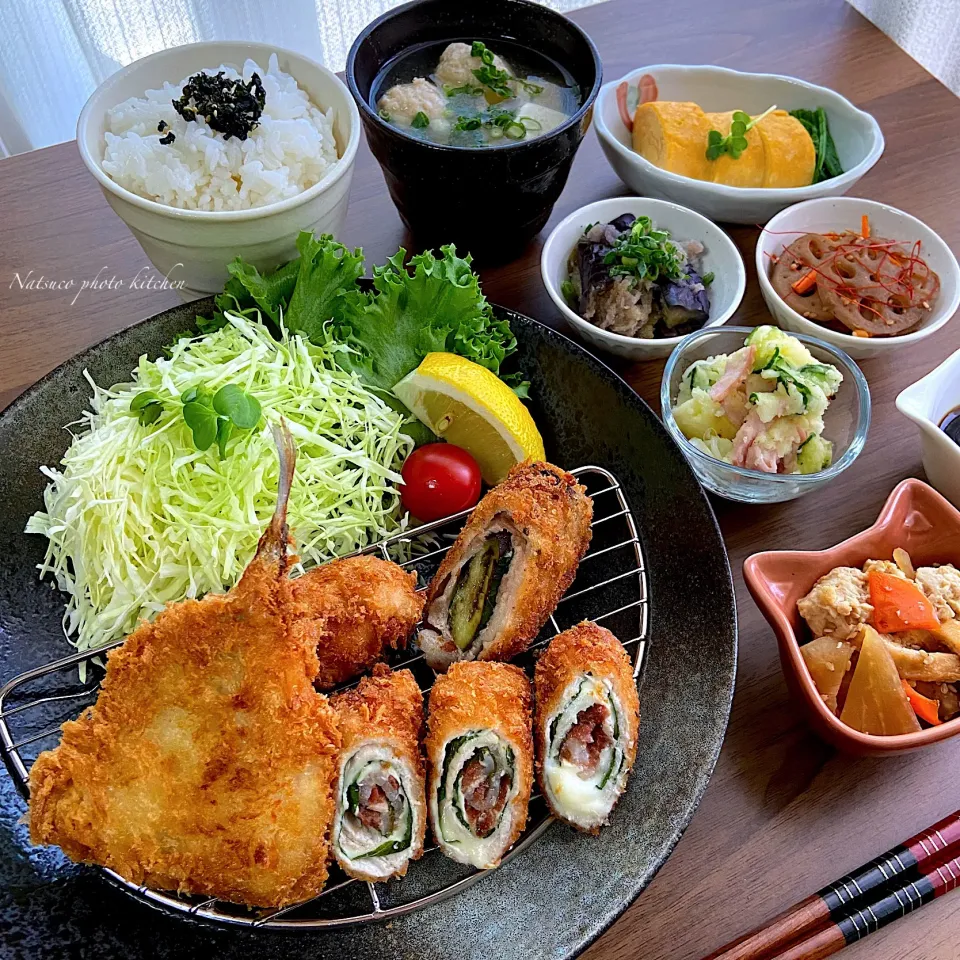 『アジフライと豚肉くるくる巻き定食』💕😋♪|ナツ1224さん