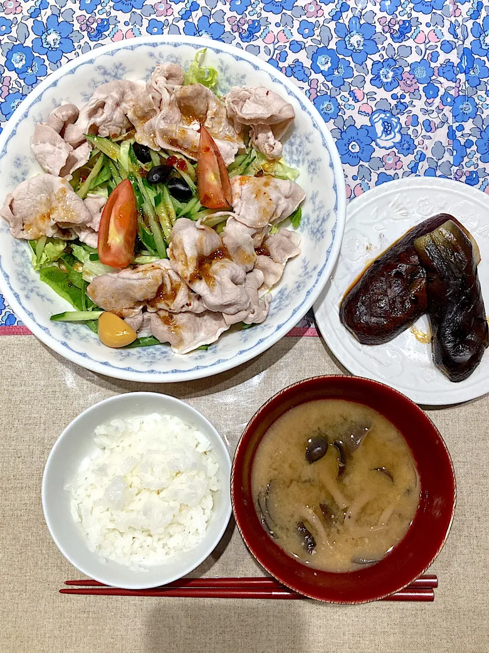 豚しゃぶサラダと茄子焼き|おしゃべり献立さん