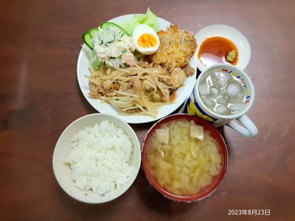 Snapdishの料理写真:2023年8月23日の晩ご飯
豚肉の生姜焼き
しらす天
ポテトサラダ
ベーコンとキャベツのスープ
焼酎水割り|ソラ♂のご飯さん