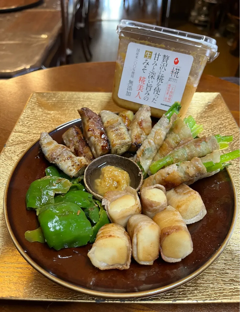 Snapdishの料理写真:茄子🍆小松菜🥬高野豆腐豚バラ巻き＊万能ソース|henryさん