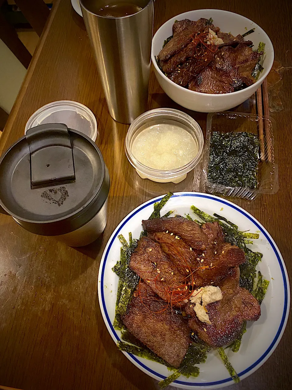 牛焼肉丼　韓国海苔　大根おろし　ほうじ茶|ch＊K*∀o(^^*)♪さん