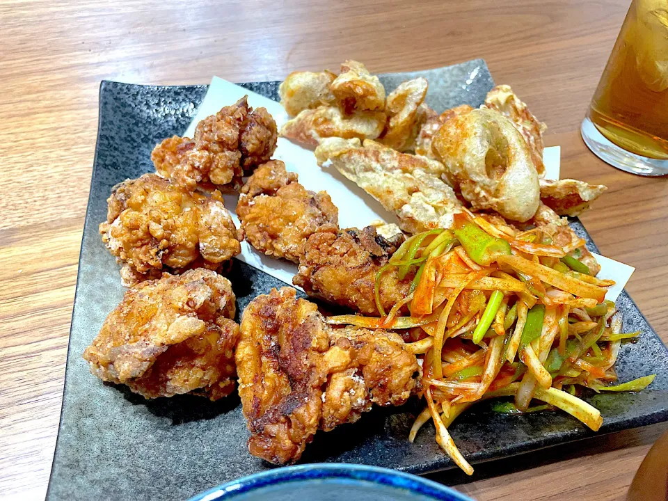 からあげとパムチムでヤンニョムチキン風とちくわの磯辺揚げ|Shotaroさん