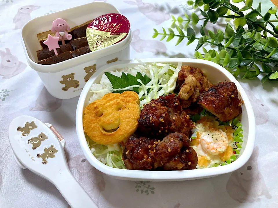 ＊ヤンニョムチキン丼＆デザートパンケーキのお弁当🍱＊|＊抹茶＊さん