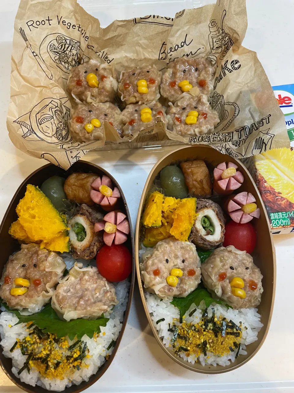 Snapdishの料理写真:2023.10.16JKと私のお弁当➕ぴよぴよシュウマイの差し入れ|こむぎさん