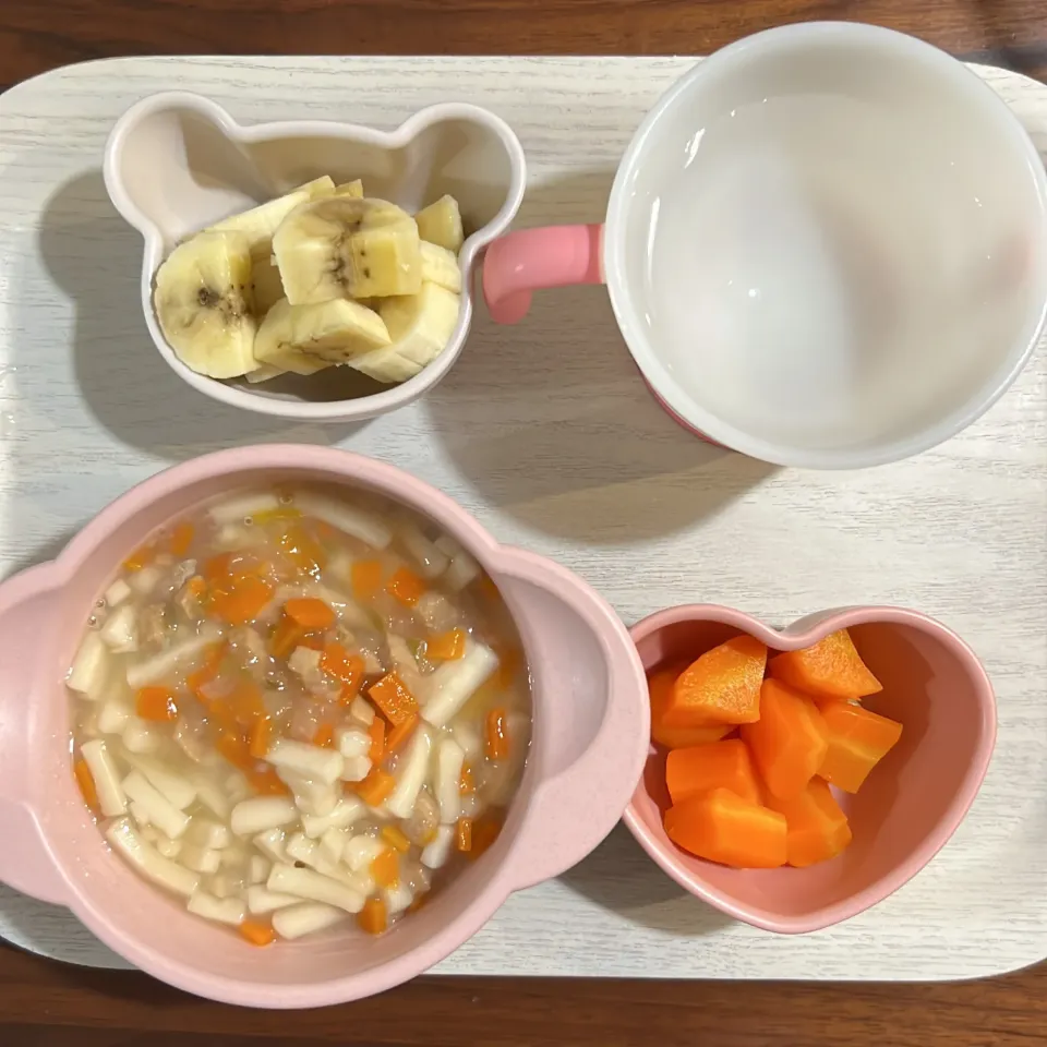 和光堂 鶏肉と野菜の煮込みうどん、にんじん、バナナ、湯冷し|km2571さん