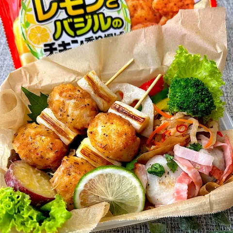 「レモンとバジルのチキン香り揚げ」を使ってみたSnapdishの料理・レシピ写真:【オトナ弁当】レモンとバジルのチキン香り揚げのねぎま弁当