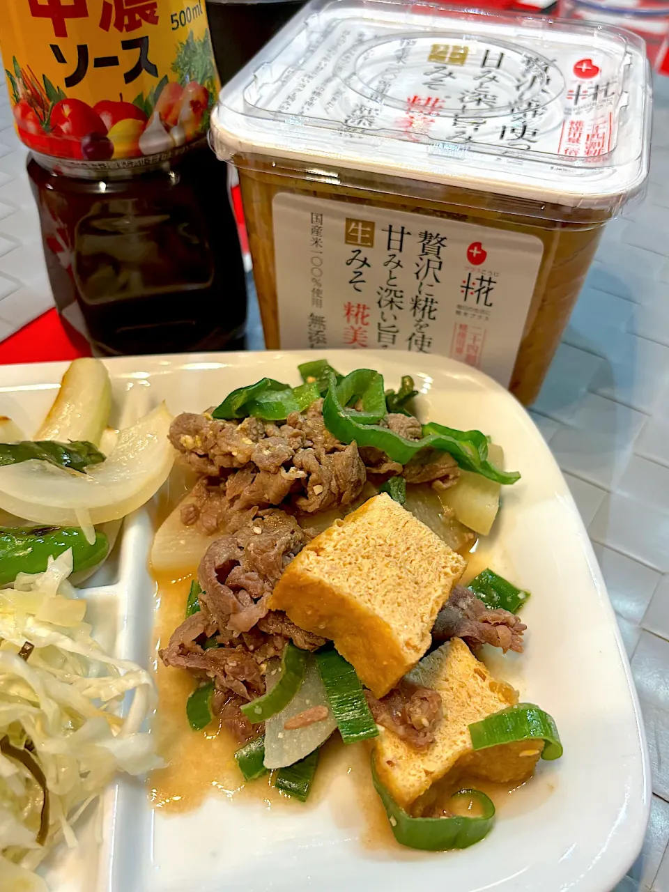 万能味ソースで厚揚げと牛肉の煮物|なかみほさん