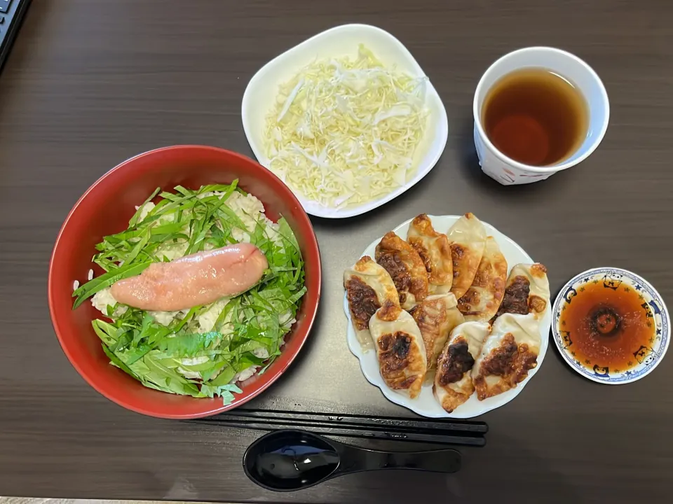 明太子大葉丼と餃子|ふぁんふぁーれさん