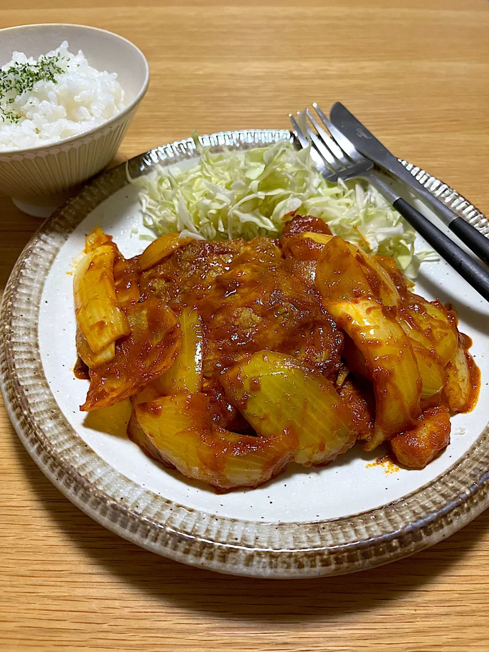 今日の夜ごはん~カレーポークチャップ~|ゆかｕさん